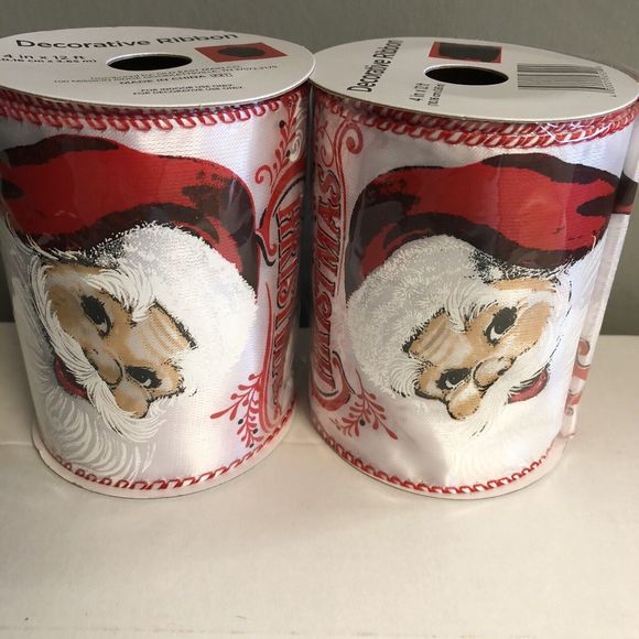 Wired ribbon with Santa Claus print on it - Picture 2 of 4